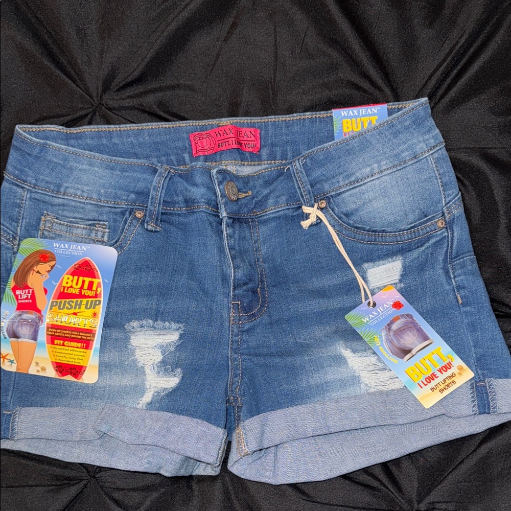 Wax Jean Women's Distressed Blue Jean Shorts